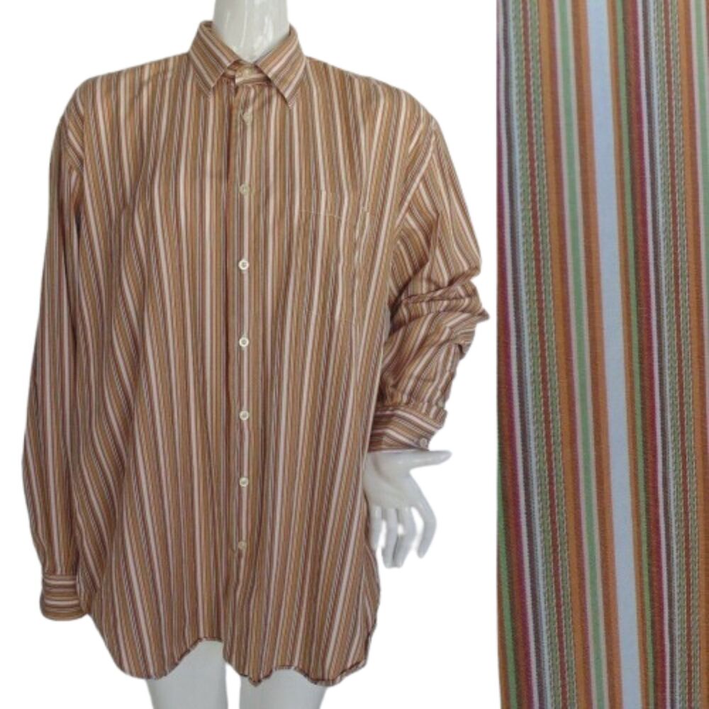 HICKEY FREEMAN Shirt, XL, Fall Color Stripes, Long sleeves, Button down collar,
